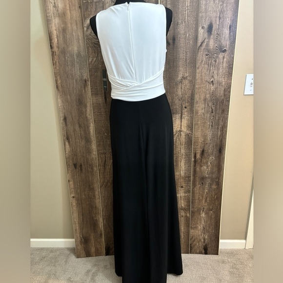 NEW Lauren Ralph Lauren Evening Jersey Black/White Dress with Drape/Slit Size 8 - Picture 12 of 16